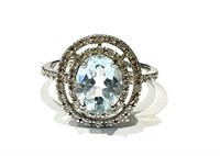 GORGEOUS HALO BLUE TOPAZ 3CT STERLING COCKTAIL RG
