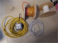 2 Drop Cords, Spool Of Wire & Misc Wire