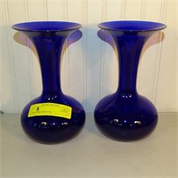 PAIR COBALT VASES 9" TALL