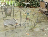 WROUGHT IRON PLANT STAND & CHAIR