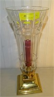 14.5" Tall BRASS & GLASS CANDLE HOLDER-NICE