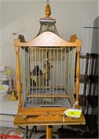 WOODEN BIRD CAGE & WOODEN STAND