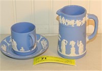 WEDGEWOOD PITCHER & DEMITASSE CUP & SAUCER