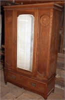 2 door oak wardrobe w/ mirror front, 48"x 18"x 78"