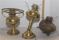 3 antique brass kerosene lights, electrified