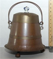 Copper 3 footed bucket with brass lid