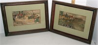 2 Fox Hunt prints, framed 12" x 16" overall
