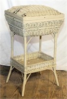 wicker stand and wood folding chair