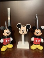 Toilet paper holder and (2) Mickey Water cups