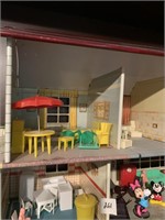 Doll house and furniture  metal and plastic