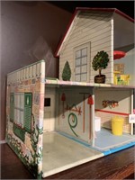 Doll house and furniture  metal and plastic