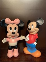 Mickey Mouse piggy bank & Minnie rubber dolly