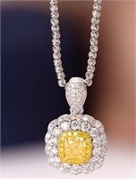 1ct Natural Yellow Diamond Pendant, 18k gold