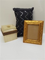 Decor: Pillow, Tissue Holder, and Picture frame