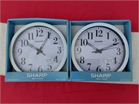 2 SHARP Wall Clocks, White
