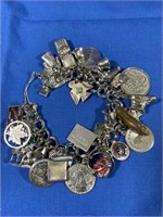 Sterling Charm Bracelet w/Charms(mostly Sterling)