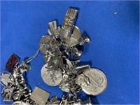 Sterling Charm Bracelet w/Charms(mostly Sterling)