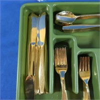 Goldtone Flatware Service for 11-Rogers Cutlery