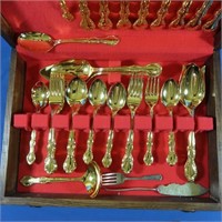 Rogers&Son Stainless Gold Tone Flatware Set w/Case
