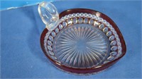 Vintage Ruby Red&Clear Glass Heart Candy Dish