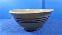 Antique Yelloware Bowl w/Blue Stripe-4 1/2x10"
