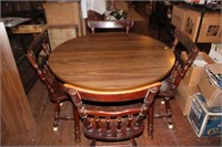WOOD KITCHEN TABLE  W/ LEAF AND 4 CHAIRS