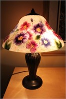 REVERSE PAINTED PURPLE/BLUE FLOWERS LAMP