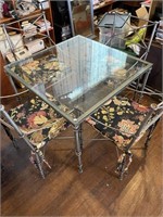 METAL AND GLASS DINING TABLE W/ 4 CHAIRS