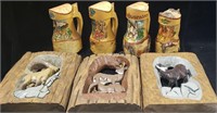 Group of German Hand Carved Pitchers & Wildlife