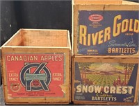 Trio of Wood Fruit Crates with Paper Labels