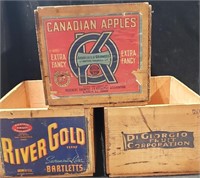 Trio of Wood Fruit Crates with Paper Labels