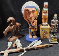 Group of Native American Indian Sculptures & More