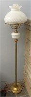 Brass bottom lamp with milk glass shade