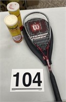Squash racket and 2 cans tennis balls - 2 ea