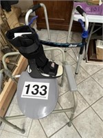 Handicap toilet, walker and foot cast