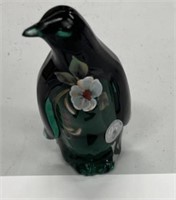 Fenton penguin - green - hand painted