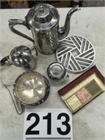 Assorted stainless steel and silver items