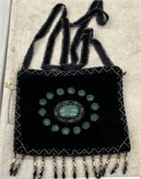 Black velvet and beaded purse