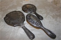 VINTAGE SILVER PLATE HAND MIRRORS/BRUSH (AS IS)