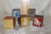 ANTIQUE WOODEN BLOCKS (5) - GREAT COLORS