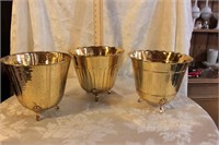 3 FOOTED BRASS PLANTERS