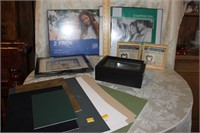 LOT OF PICTURE FRAMES AND MATTING/SHADOW BOXES
