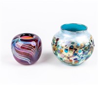 Lot of 2 Art Glass Vase / Signed B. Saull
