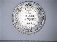 Canadian Coins; 9 Coins; 10 cent & 5 cent; Silver