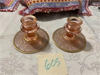 PRETTY DEPRESSION GLASS CANDLE STICKS