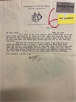 Knute Rockne Signed Letter on Notre Dame Header