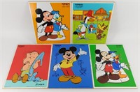 Mixed Lot of 5 Vintage Wooden Puzzles: Disney,
