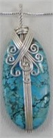 Turquoise Wire-Wrapped 2.3" Pendant & Chain