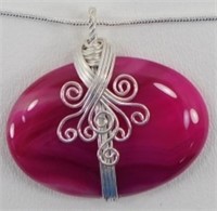 Botswana Agate Wire-Wrapped 1.7" Pendant & Chain