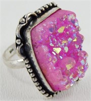 Agate Geode Druzy Ring - Size 8 1/2